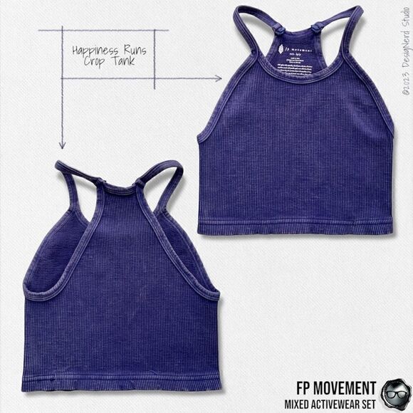 FP MOVEMENT SET GOOD KARMA SQUARE NECK BRA + LEGGINGS + HR CROP TANK VIOLET BLUE - Picture 7 of 16